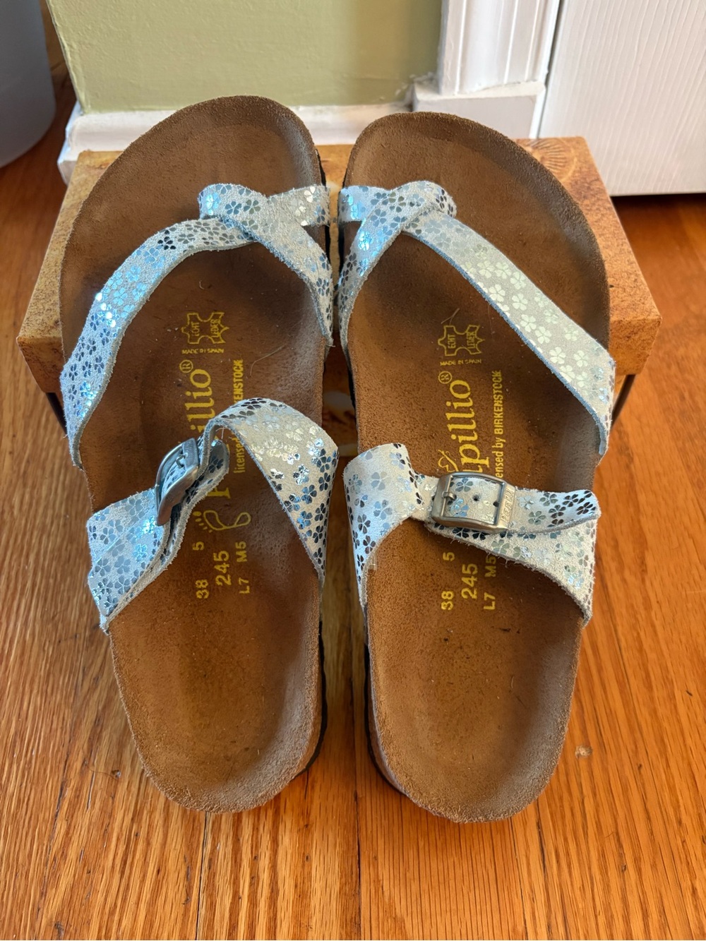 Papillio Silver Floral Cork Footbed Sandals -Size 38 (US 7.5-8)